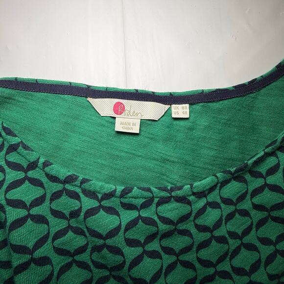 Boden Green Navy Print Short Sleeve Cotton Dress Size 4R - Picture 6 of 11